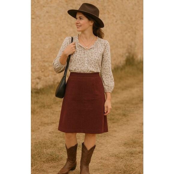 Vintage 80s Wrangler Burgundy Corduroy A-Line Skirt Women’s 11 Western 26” Waist - Picture 1 of 10